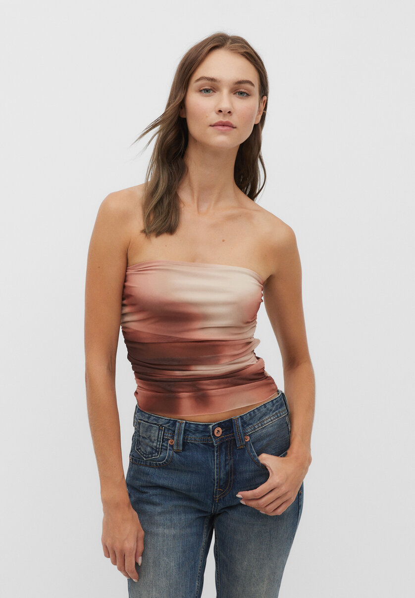 Printed tulle bandeau top
