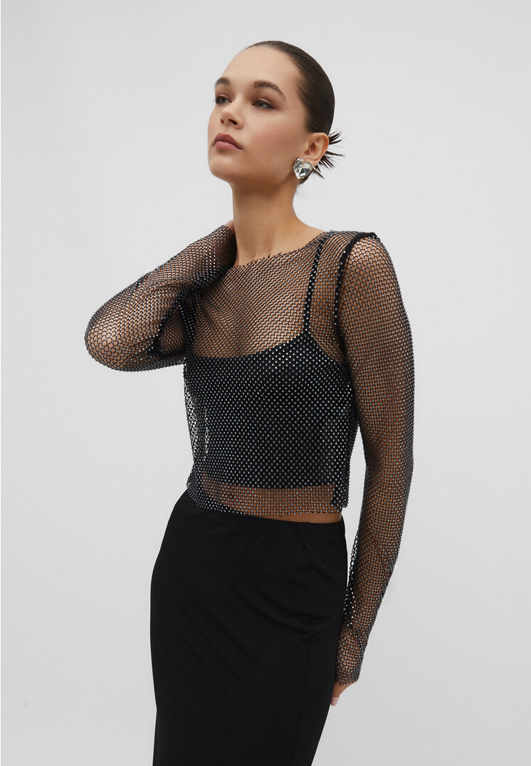 

Stradivarius Shirt mit Metalliceffekt Schwarz M