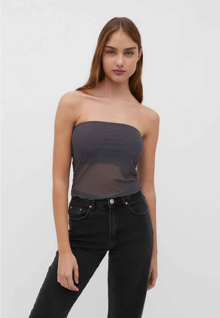 

Stradivarius Bandeau-Top aus Tüll Grau L
