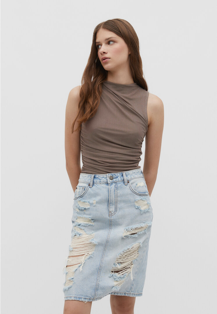 

Stradivarius Tüll-Shirt mit Raffung Camel S