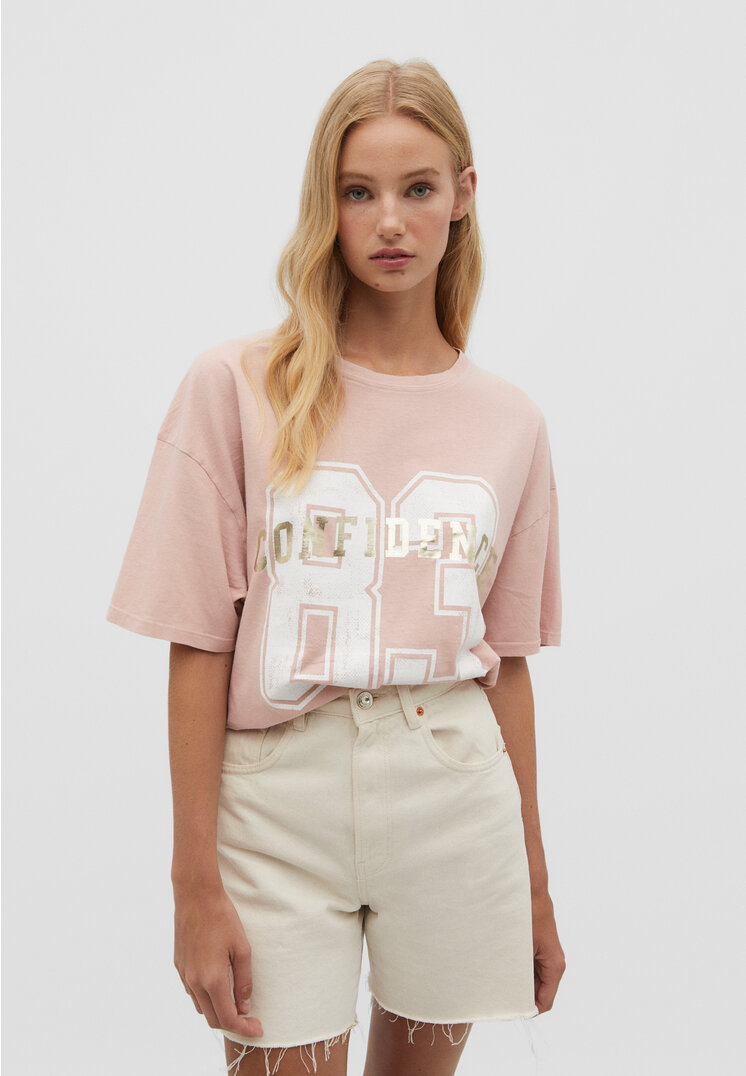 

Stradivarius Oversize-Shirt mit Zahl im Washed-Look Hellrosa L