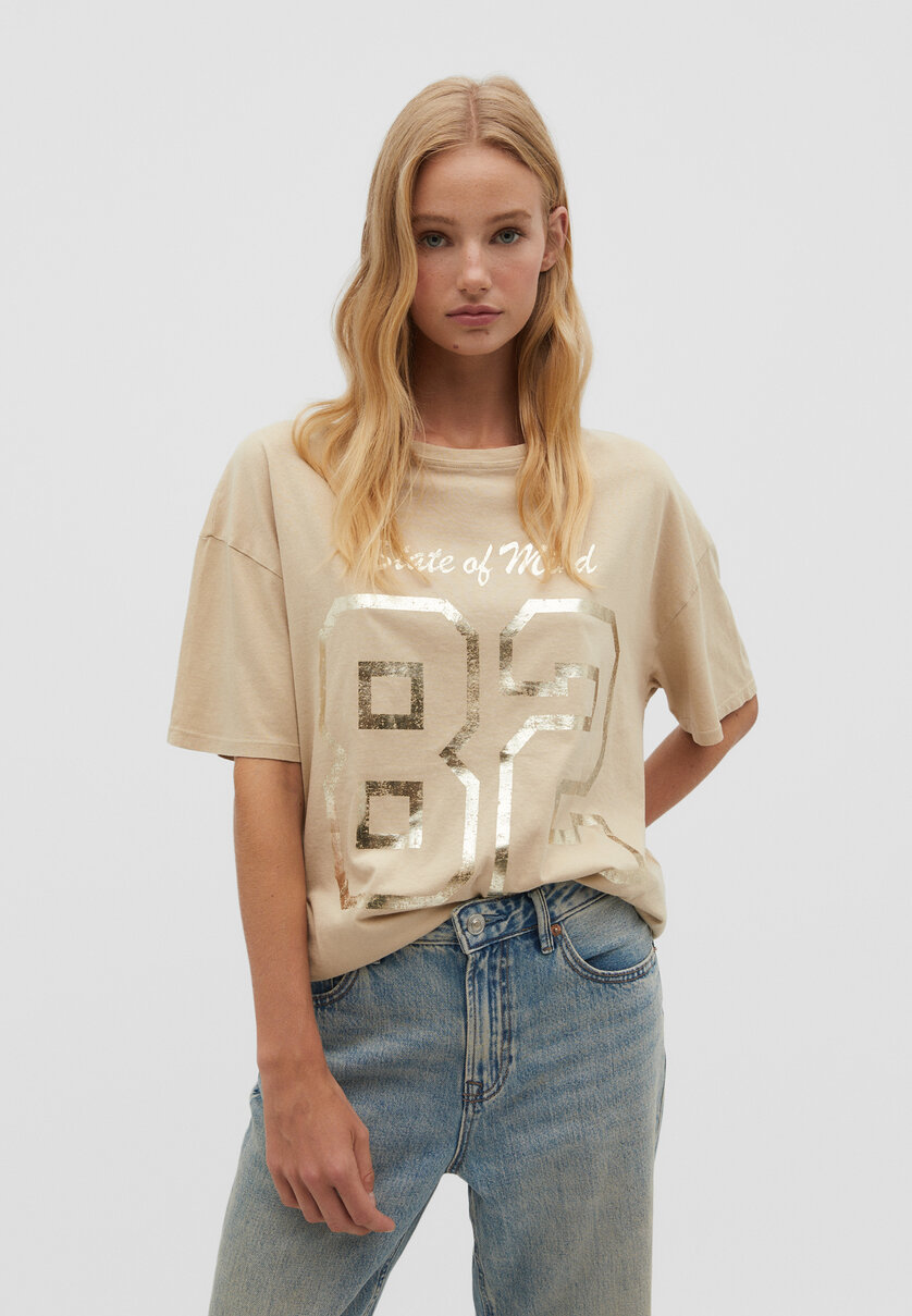 Faded-effect oversize T-shirt with a number print