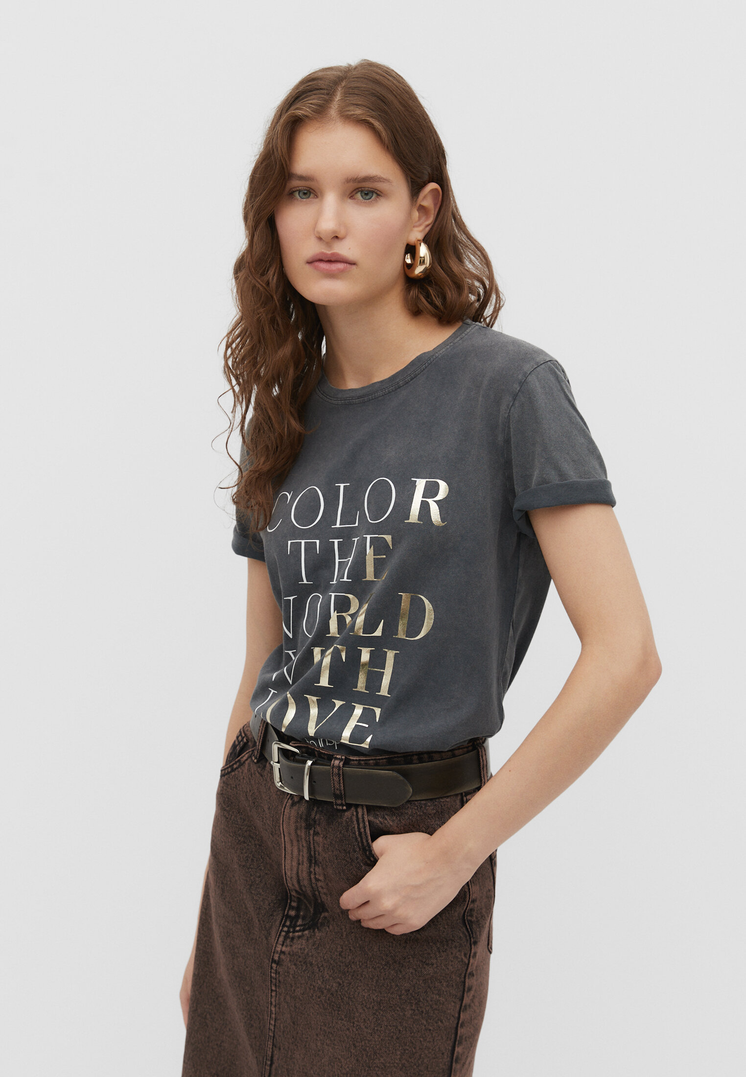 Faded effect foil T shirt Women s fashion Stradivarius United