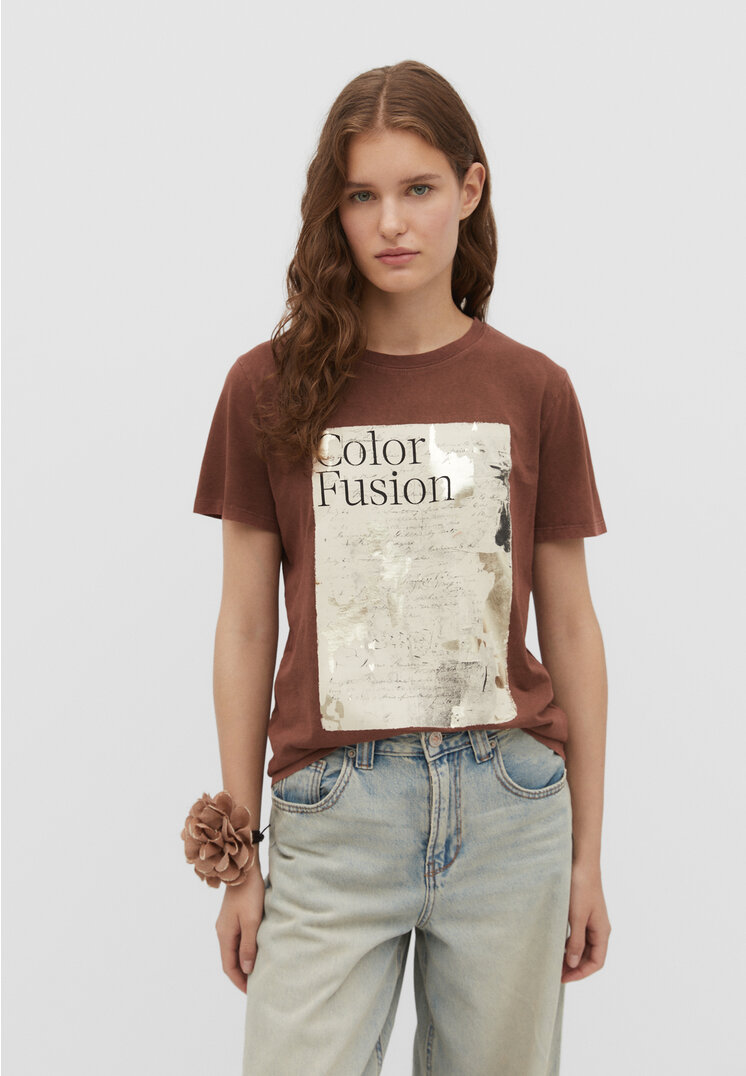 

Stradivarius Shirt mit Foliendruck im Washed-Look Braun L
