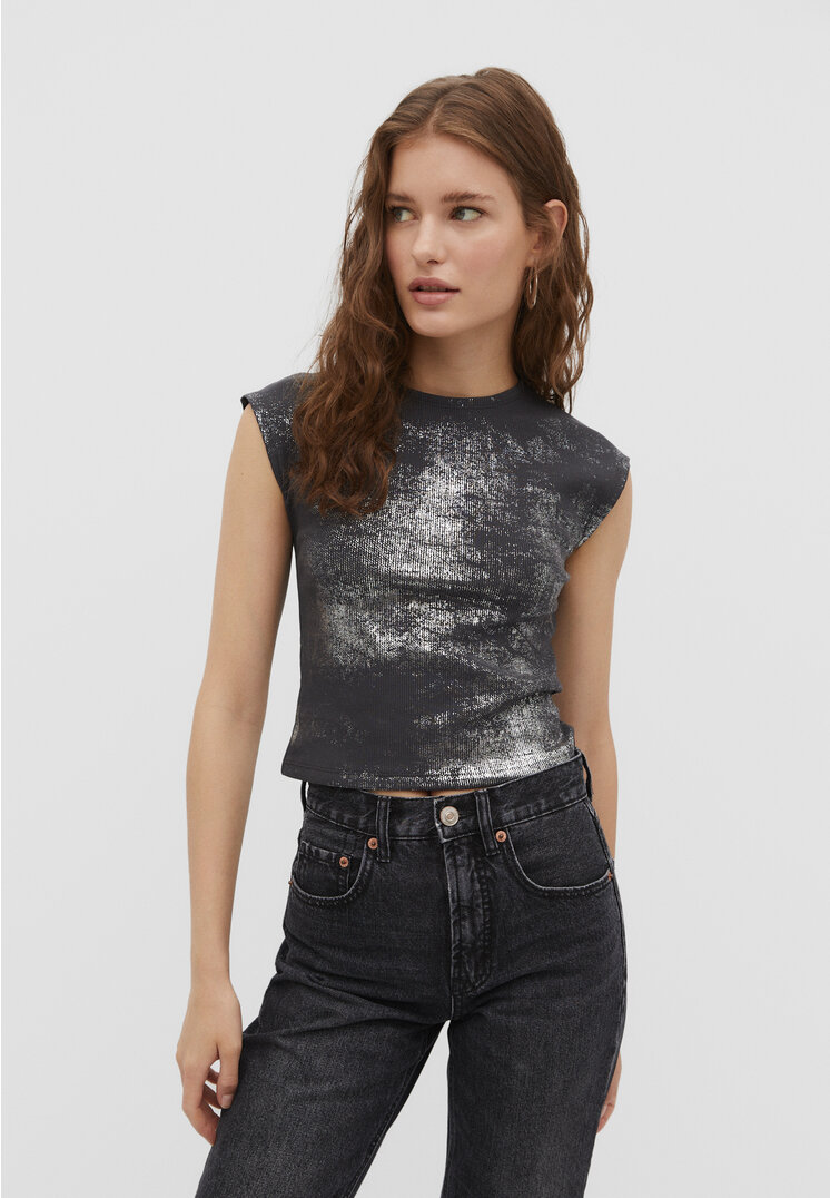 

Stradivarius Shirt mit Mini-Ärmeln und Taschen Graumeliert XS