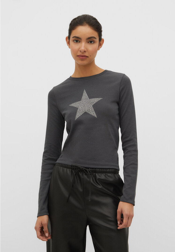 

Stradivarius Shirt mit Sternen und Glitzer Graumeliert S
