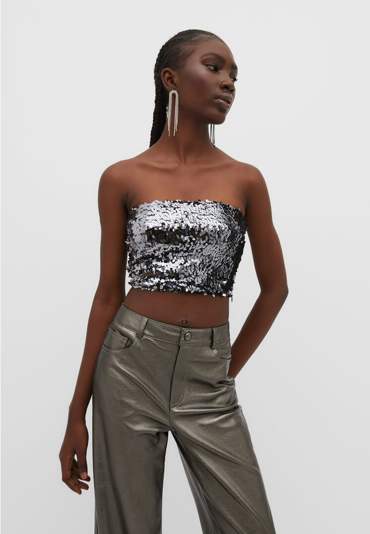 

Stradivarius Cekinowy top Ciemnoszary M