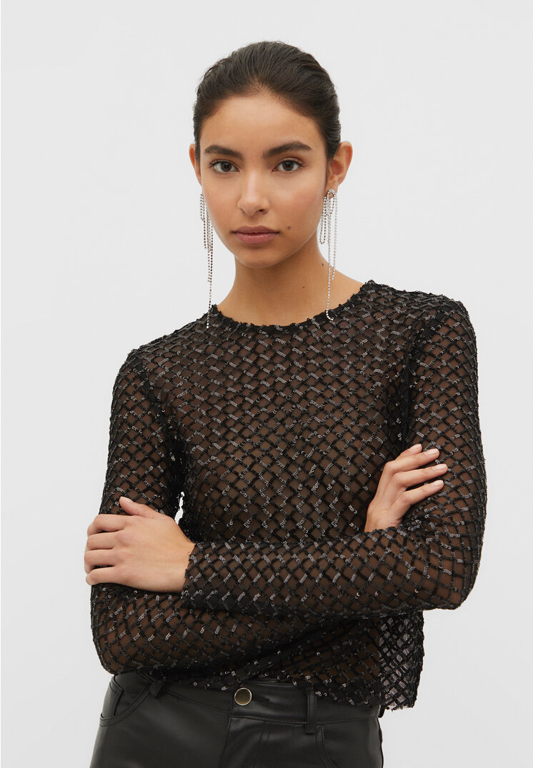 Stradivarius Shirt mit Pailletten Schwarz XS