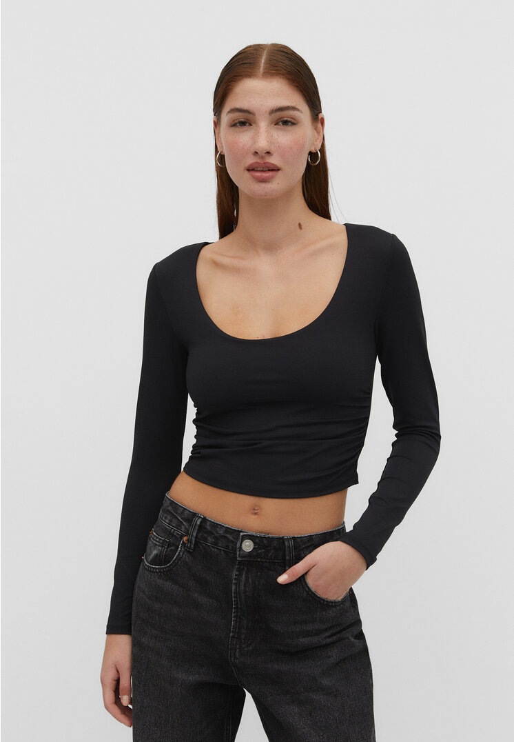 Stradivarius Shirt aus Polyamid Raffung Schwarz S
