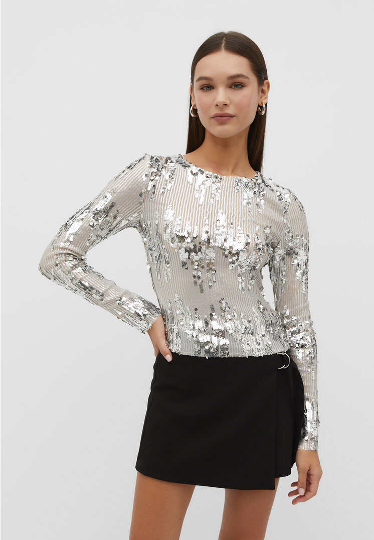 

Stradivarius Shirt mit Pailletten Grau XL