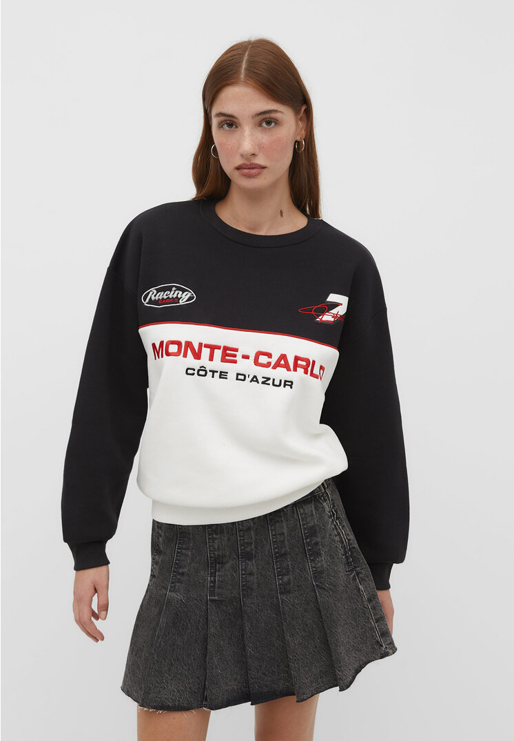Stradivarius Racing-Sweatshirt Ecru M