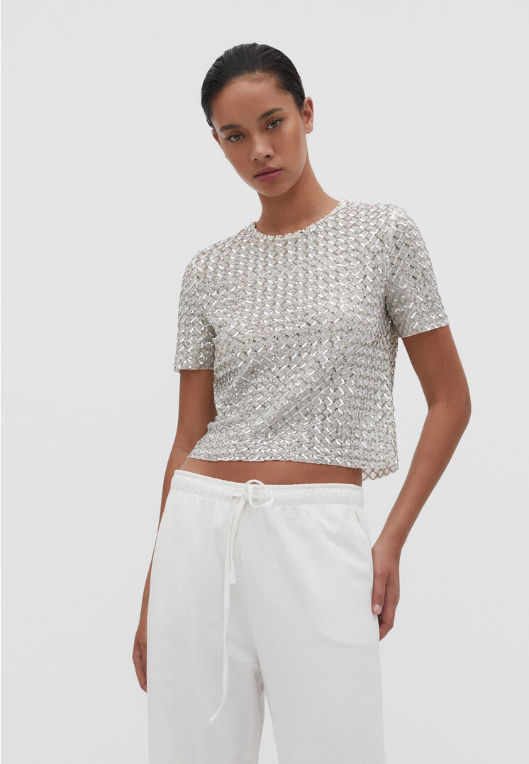 

Stradivarius Shirt mit Glitzereffekt Grau XL
