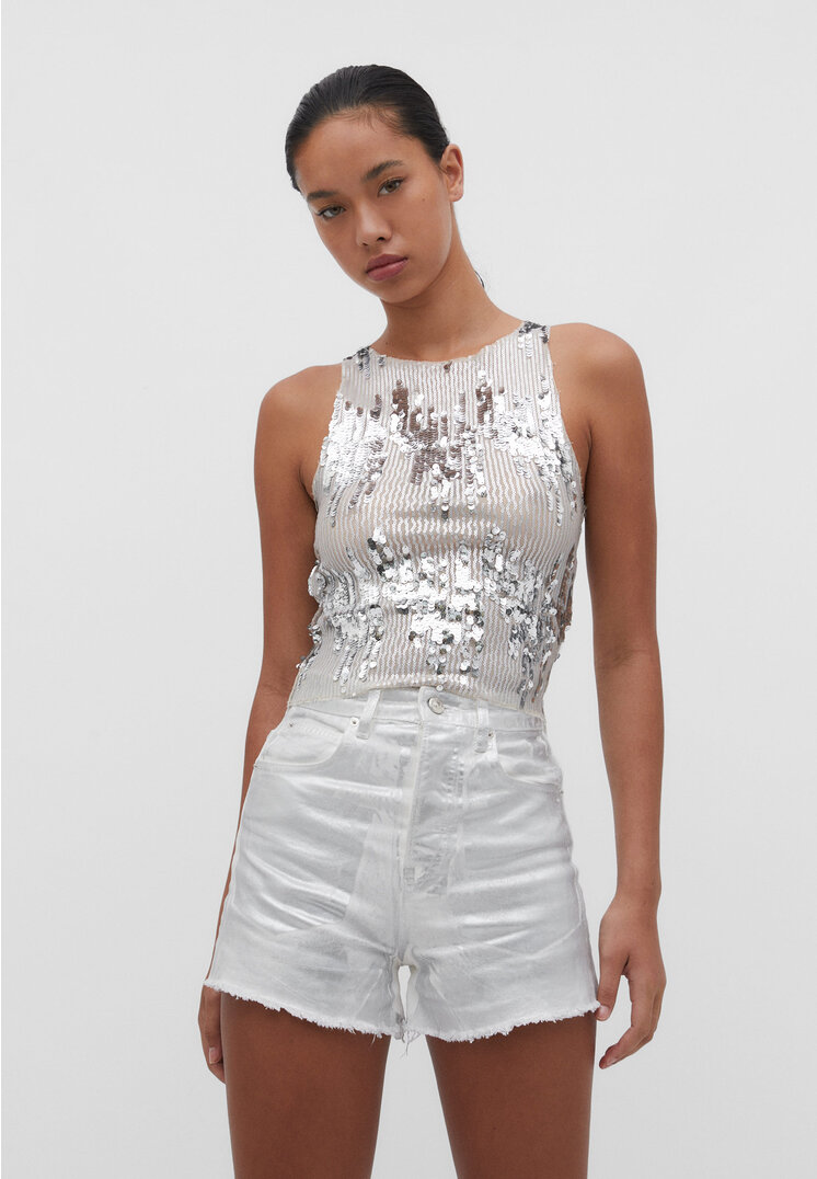 

Stradivarius Trägershirt mit Pailletten Grau XS