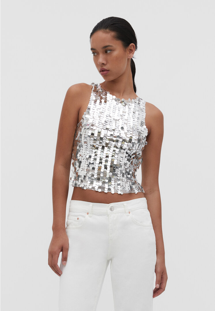 

Stradivarius Shirt mit Pailletten und Racerback Grau L