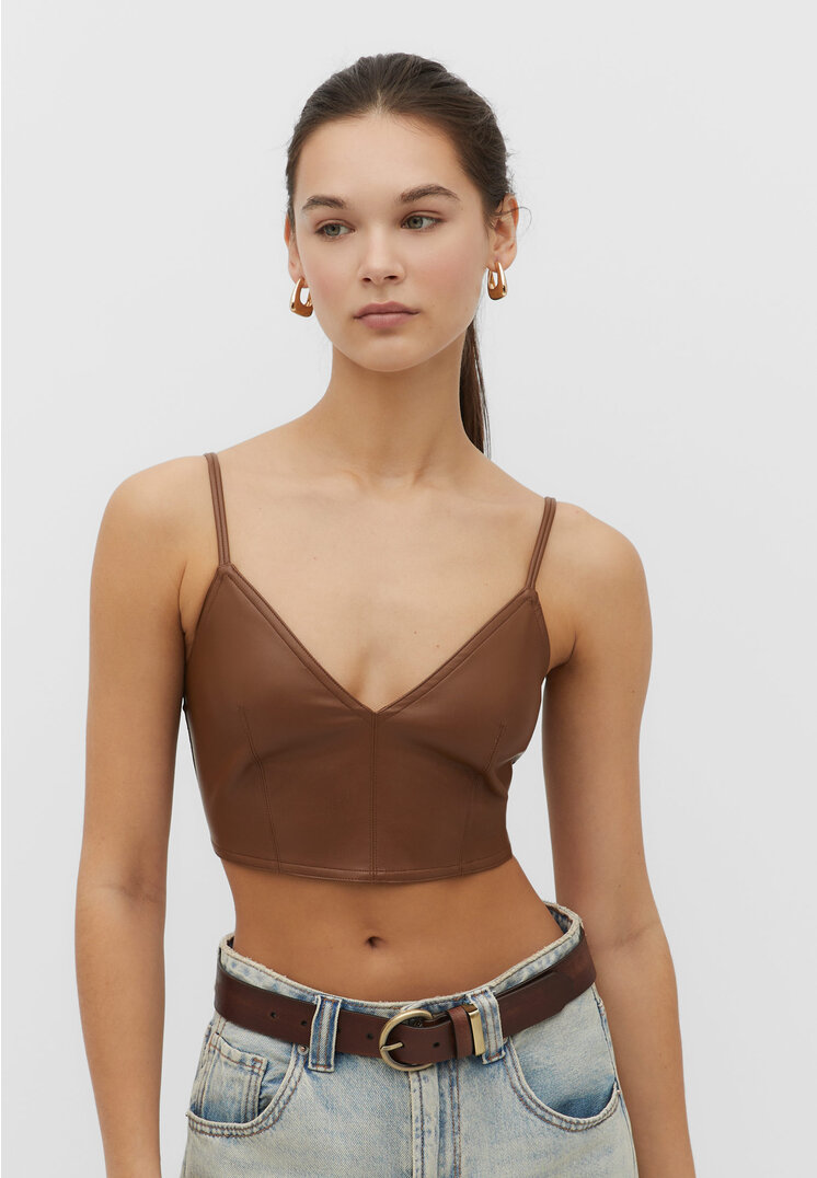 

Stradivarius Trägertop aus Kunstleder Helles Camel S