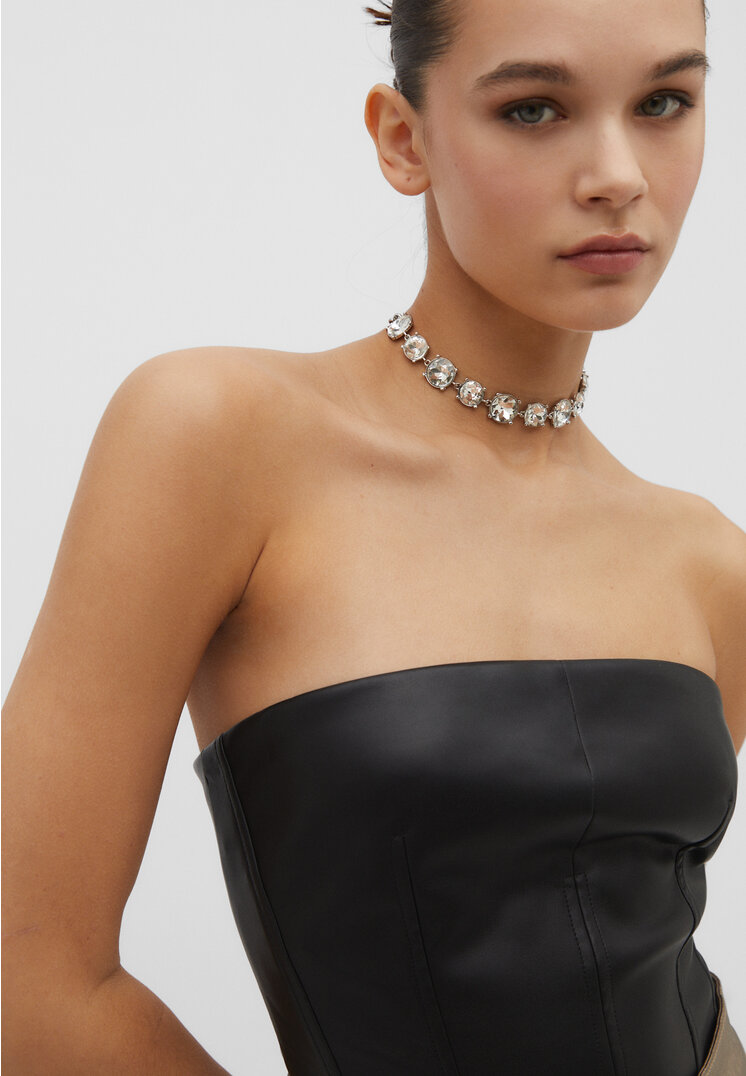 

Stradivarius Bandeau-Corsage aus Kunstleder Schwarz XS