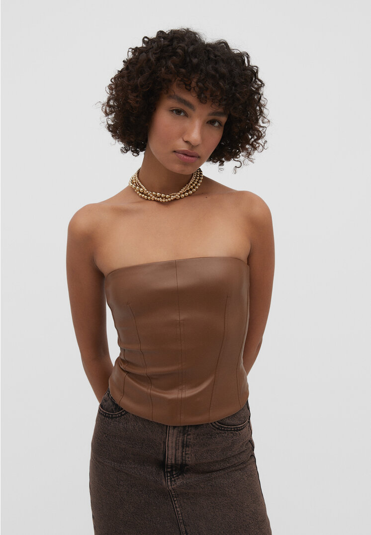 

Stradivarius Bandeau-Corsage aus Kunstleder Helles Camel S