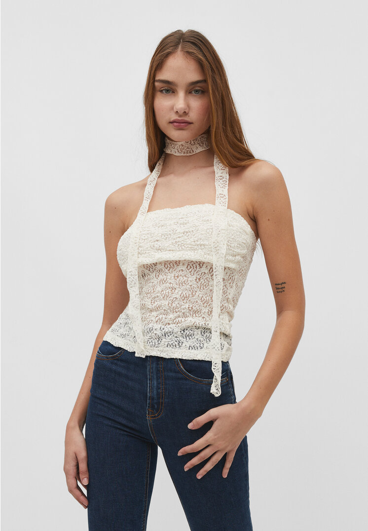 Stradivarius Bandeau-Choker Vanille M