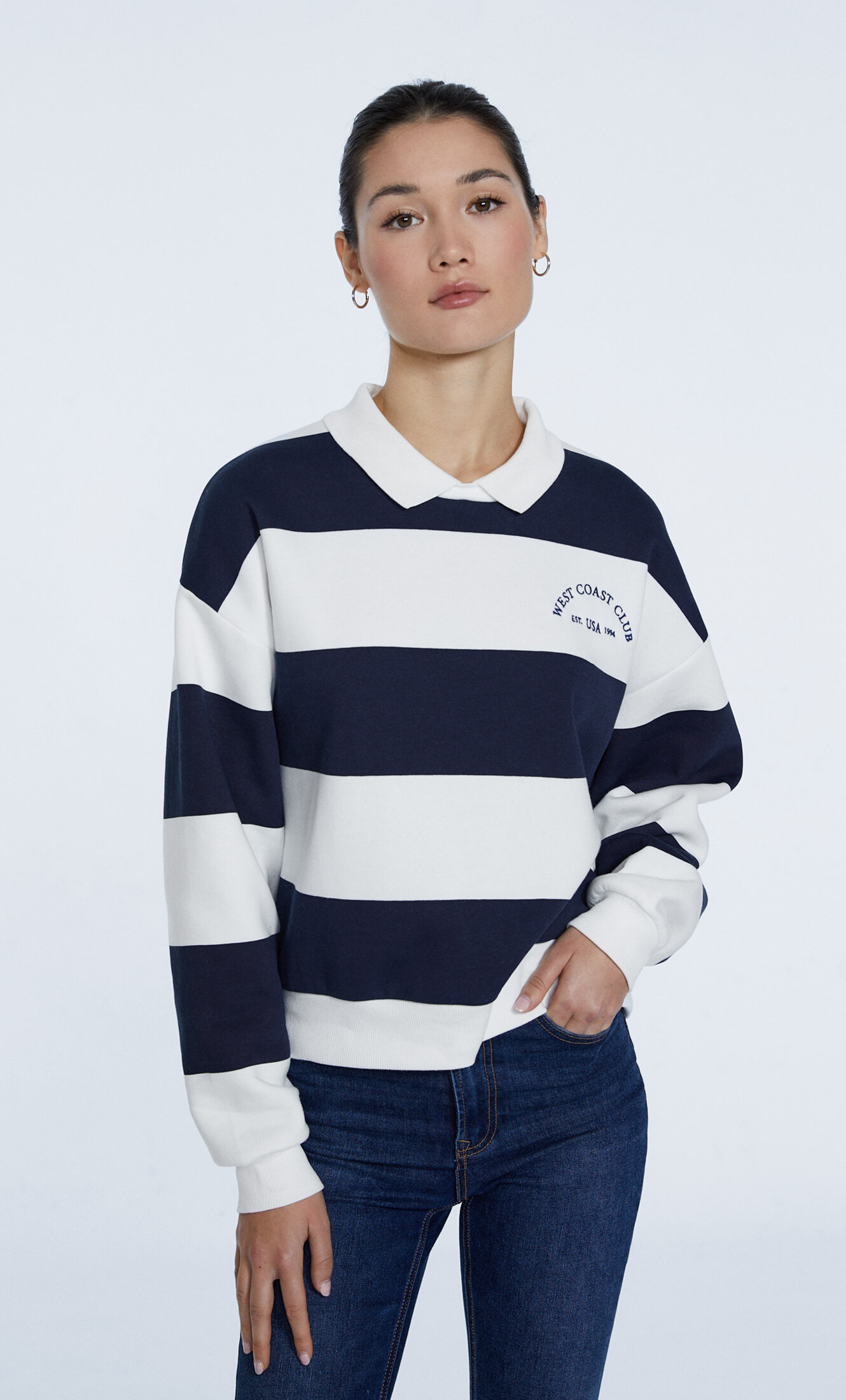 Women's long sleeve striped cheap polo shirts