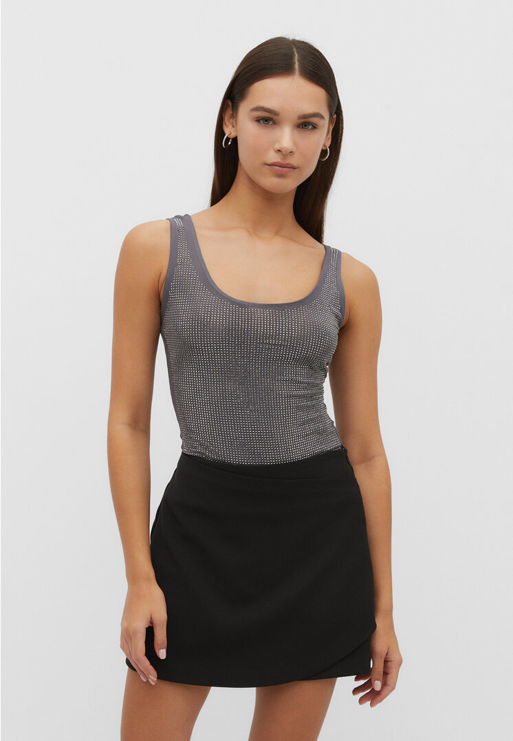 

Stradivarius Body mit Nieten und Mesh Graumeliert L