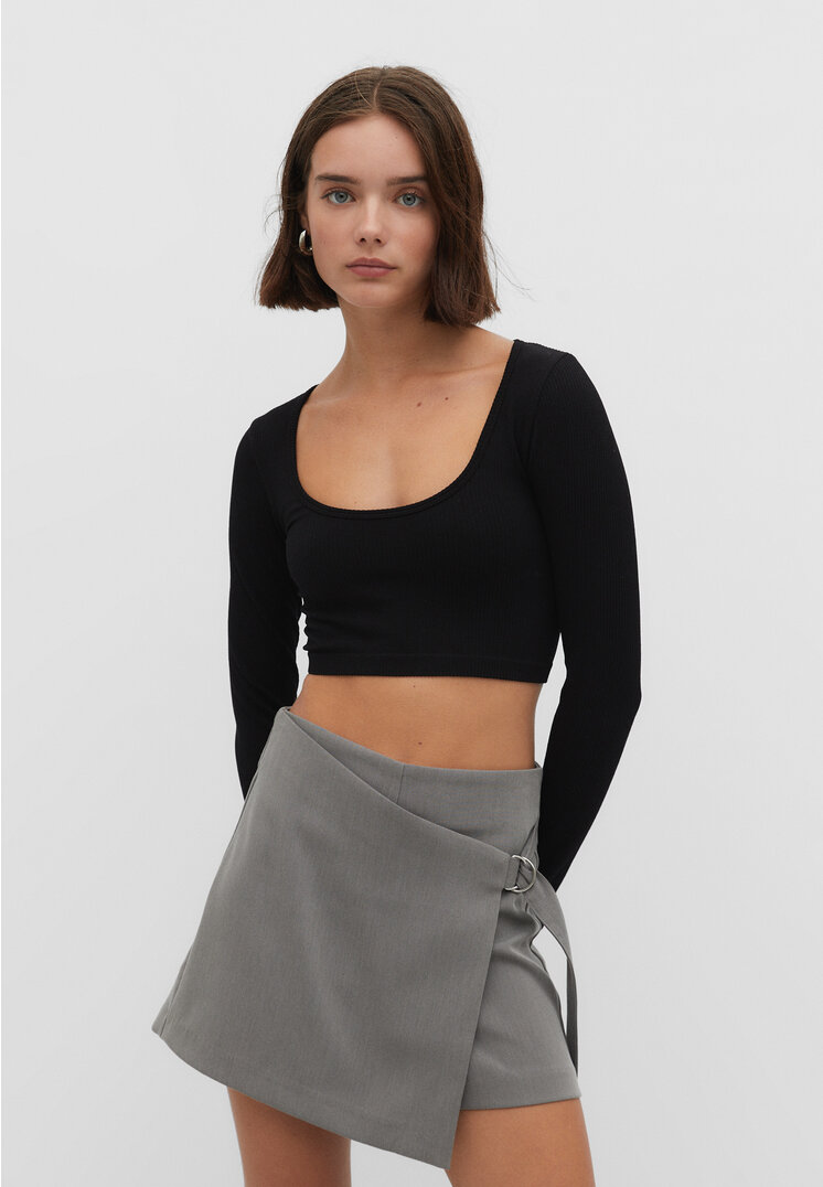 

Stradivarius Nahtloses Ballerina-Cropped-Top Schwarz S