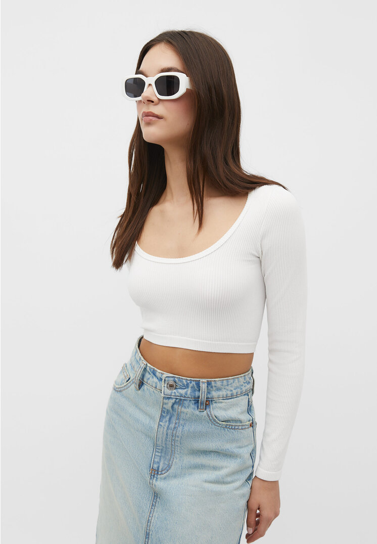 

Stradivarius Nahtloses Ballerina-Cropped-Top Ecru S