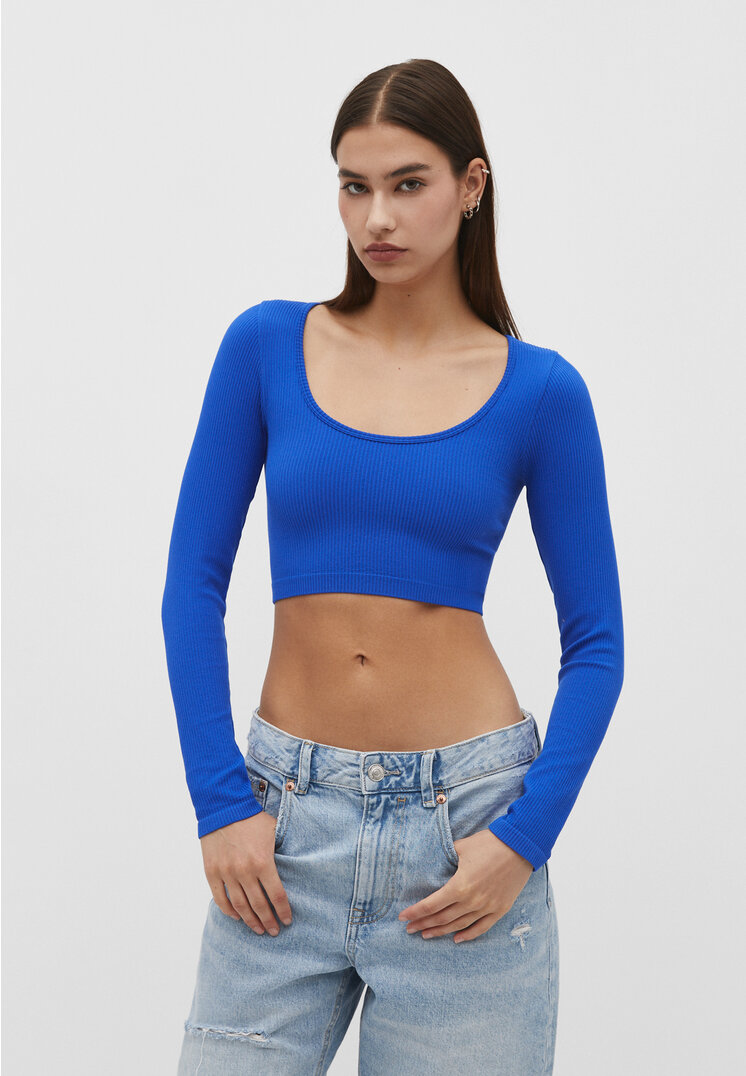 

Stradivarius Nahtloses Ballerina-Cropped-Top Elektrisch Blau XL