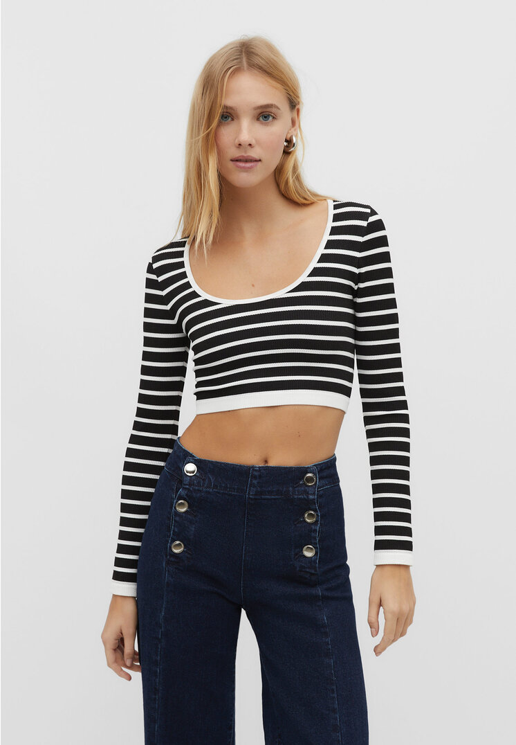 

Stradivarius Nahtloses Cropped-Top im Balletlook mit Streifen TRANSPARENT M