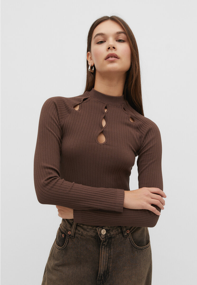 

Stradivarius Nahtloses Shirt mit Stehkragen und Löchern Braun L