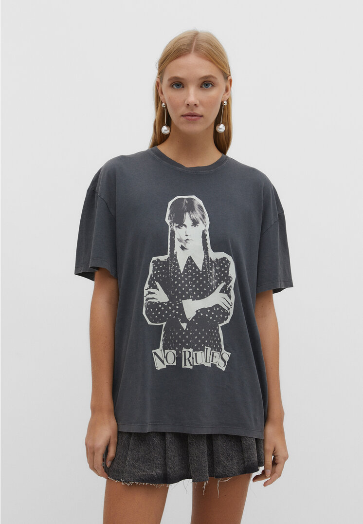 

Stradivarius Shirt mit Wednesday-Lizenz Graumeliert S