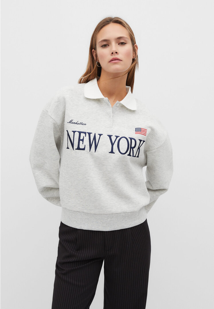 

Stradivarius Bluza z kołnierzykiem polo Popielaty XL