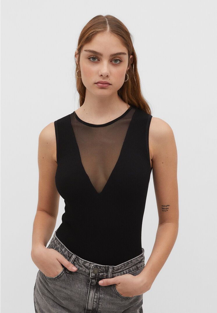 Stradivarius Nahtloser Body ohne Ärmel Schwarz L
