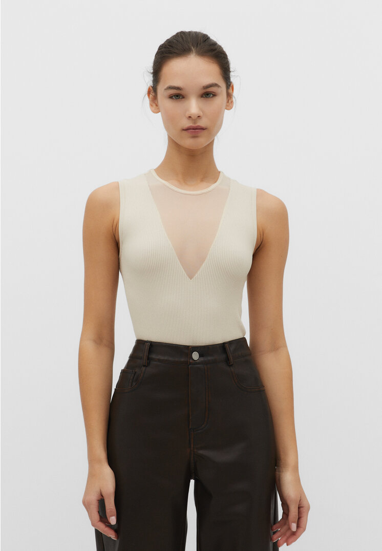 Stradivarius Nahtloser Body ohne Ärmel Steingrau L