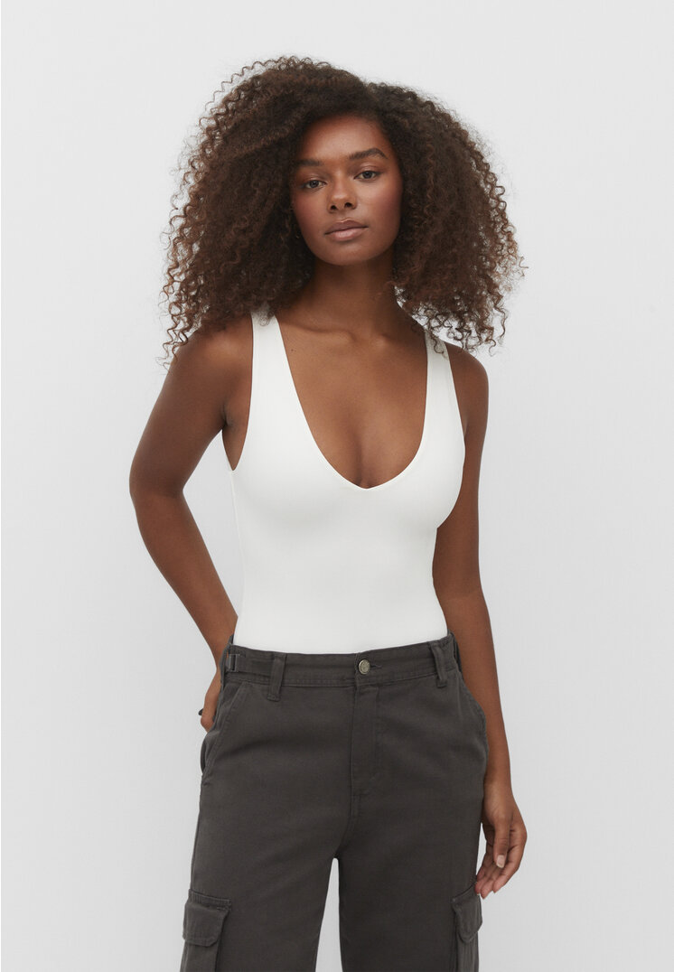 

Stradivarius Body mit V-Ausschnitt aus Polyamid Ecru L