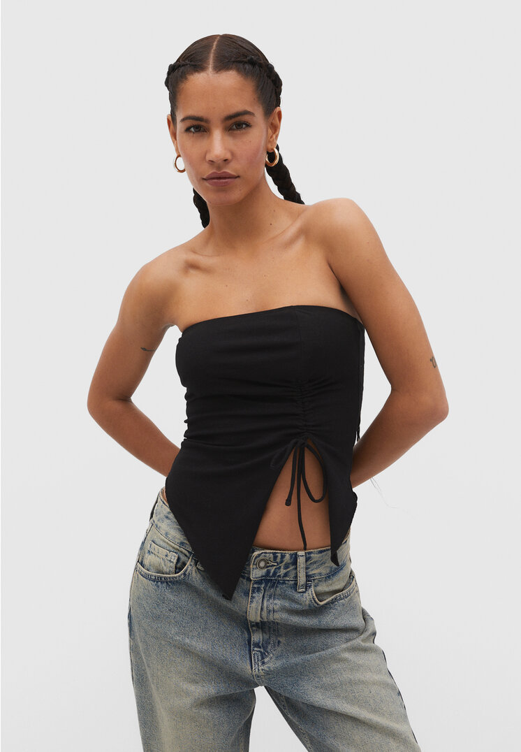 

Stradivarius Shirt mit Raffung Schwarz M