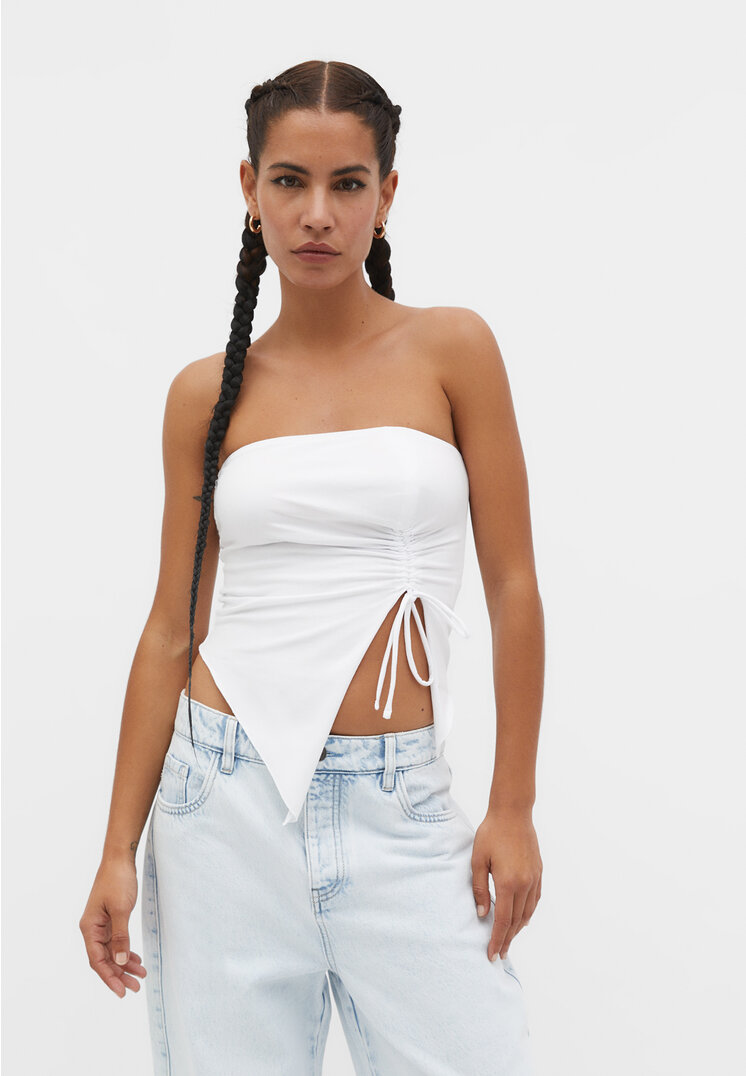 

Stradivarius Shirt mit Raffung Weiß L