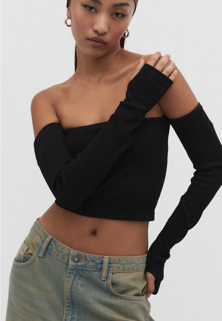 

Stradivarius Schulterfreies nahtloses Shirt Schwarz XS