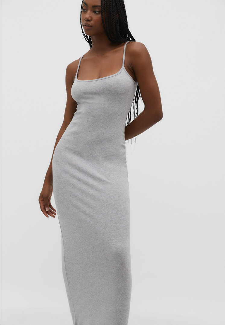

Stradivarius Langes, körpernah geschnittenes Trägerkleid Grau S