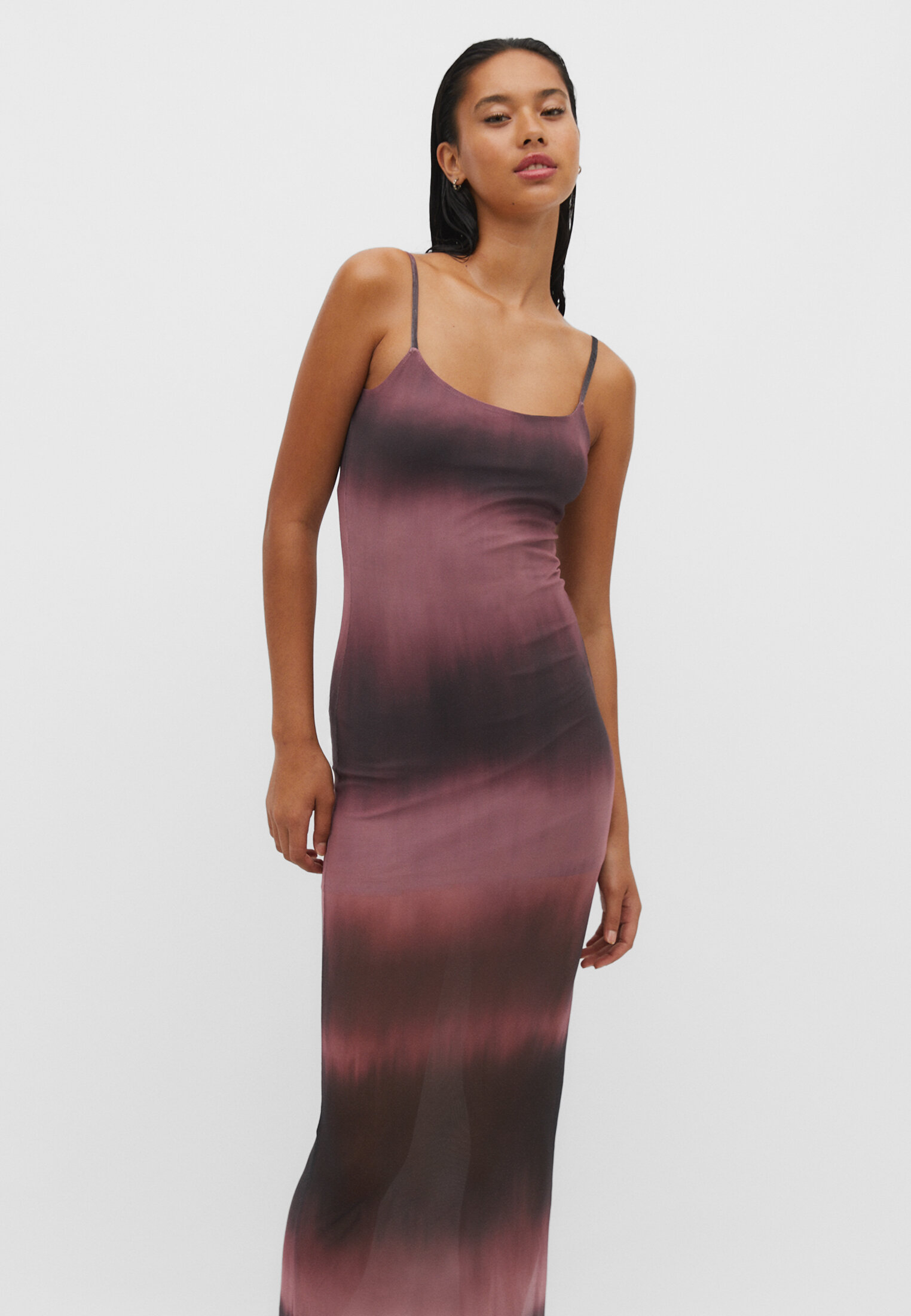 Robe longue en tulle bretelles fines null femme Stradivarius