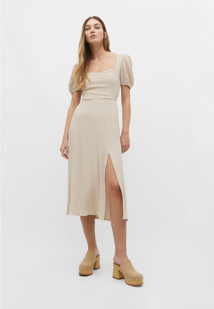 

Stradivarius Midikleid mit Schleife am Rücken Steingrau L