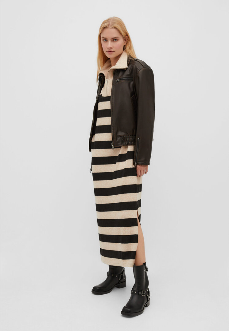 

Stradivarius Midikleid mit Streifen Steingrau L