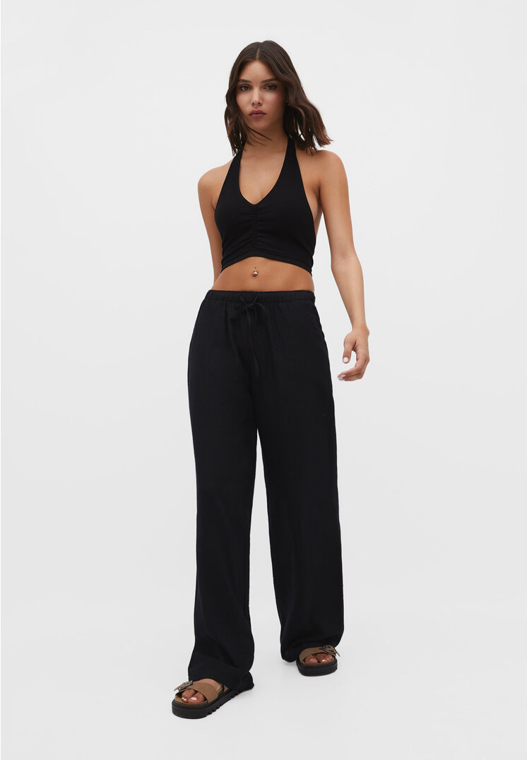 

Stradivarius Wide-Leg-Hose mit Leinenanteil Schwarz S