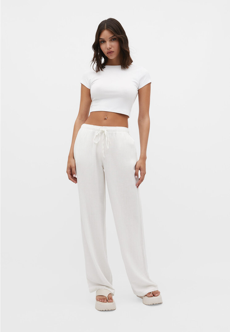 

Stradivarius Wide-Leg-Hose mit Leinenanteil Ecru M