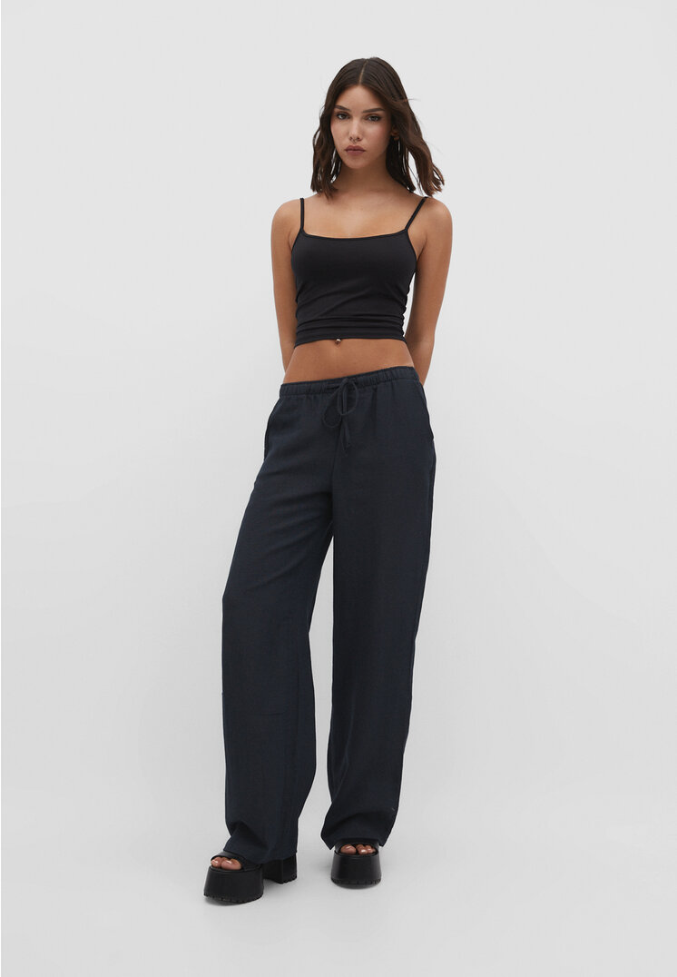 

Stradivarius Wide-Leg-Hose mit Leinenanteil Grau XS