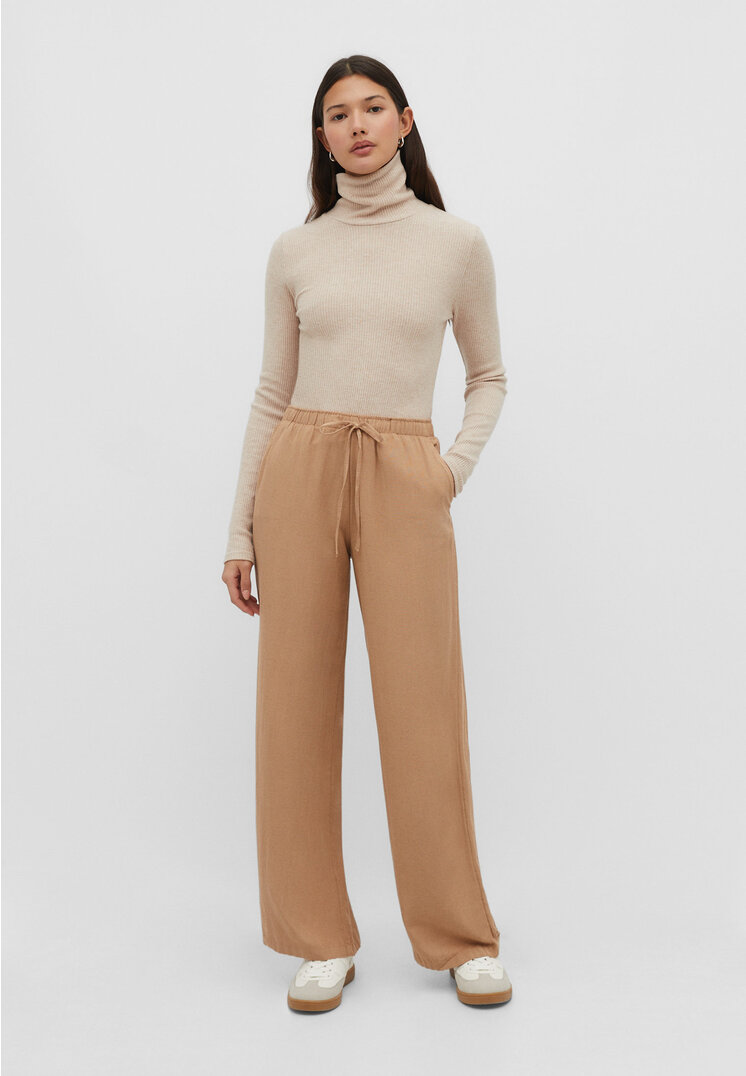 Stradivarius Wide-Leg-Hose mit Leinenanteil Karamell XL