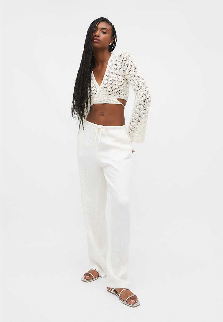 

Stradivarius Fließende Hose im rustikalen Stil Ecru XS