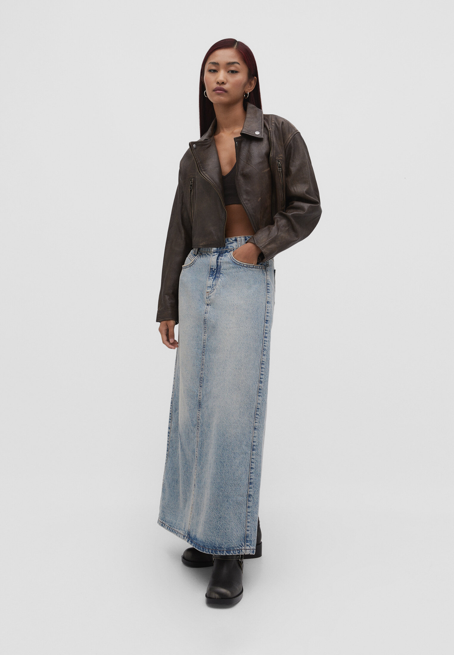 Very long outlet denim skirt