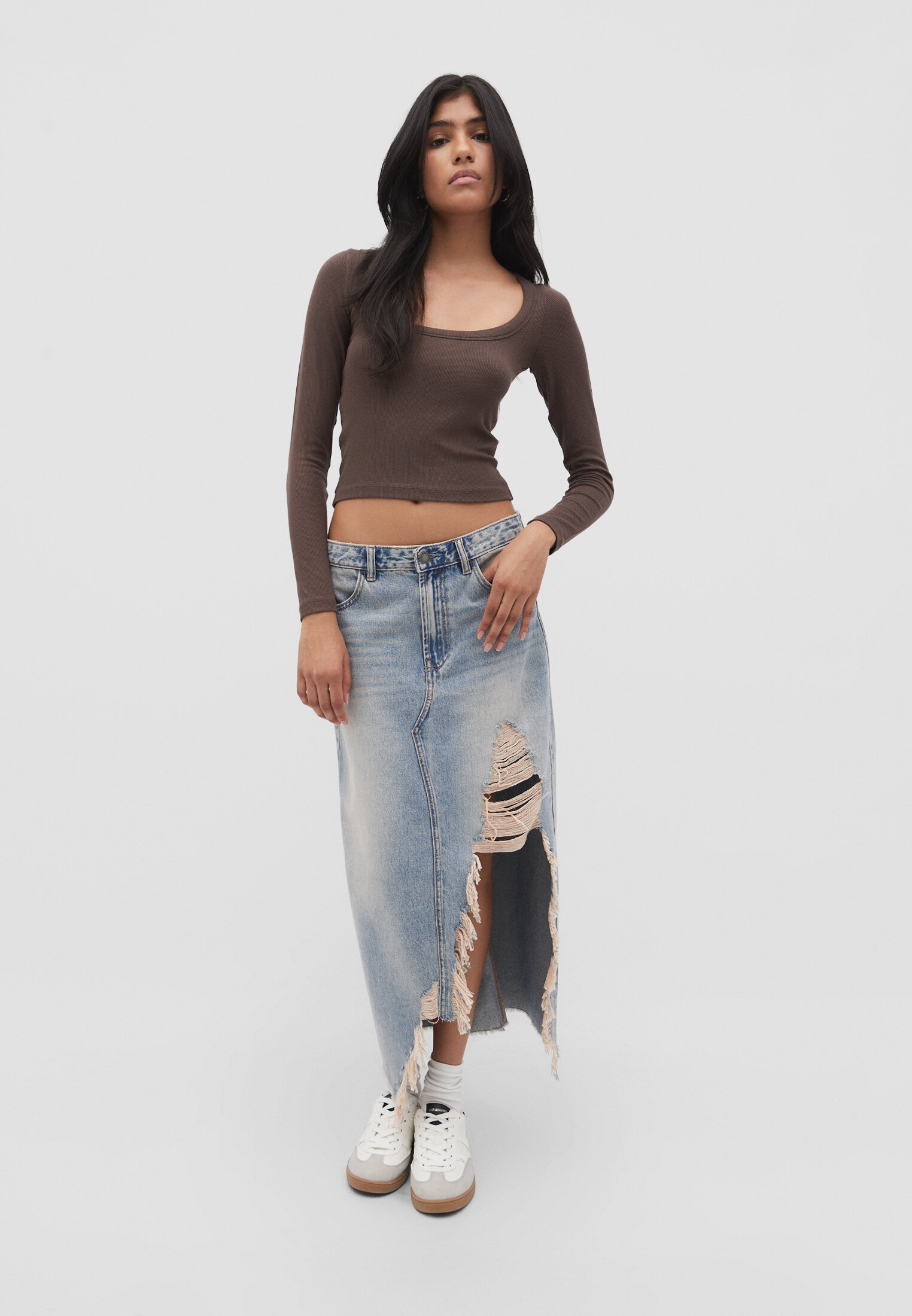 Denim rok met discount scheuren