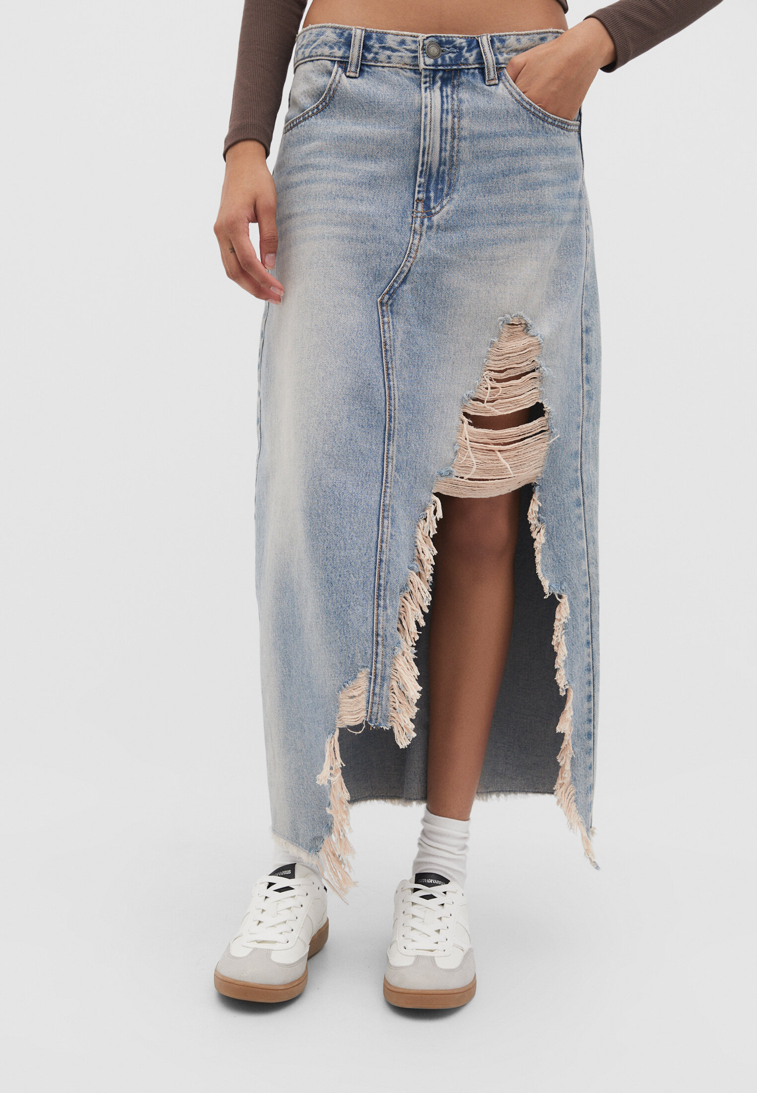 Denim ripped 2025 jeans skirt