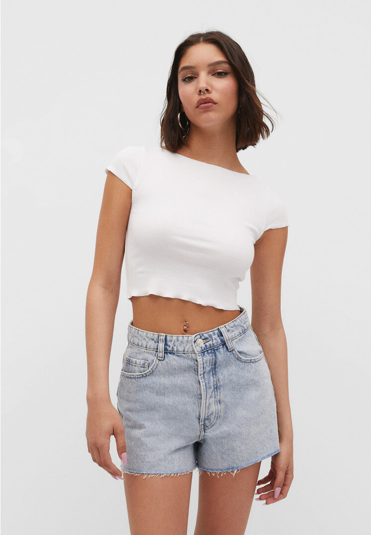 

Stradivarius Denim-Shorts mit hohem Bund Jeansblau 32